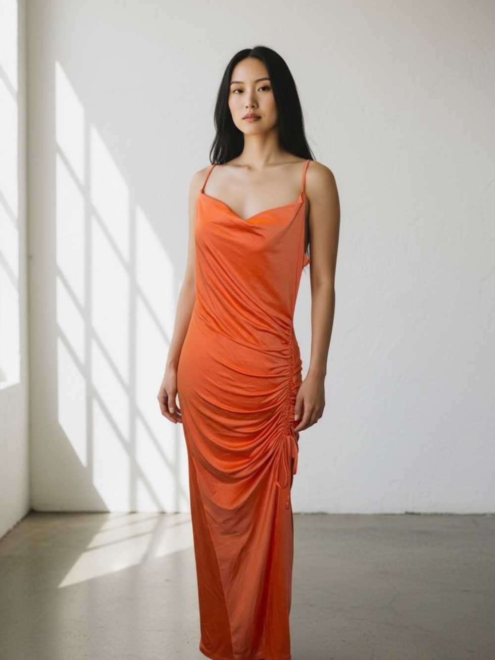Misguided Peach Ruched Maxi Dress – Size L – BRAND NEW